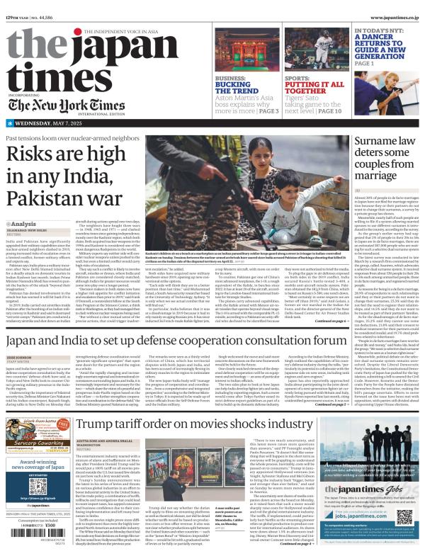 Prima-pagina-The-Japan-Times-oggi-edizione-di-oggi-20250507
